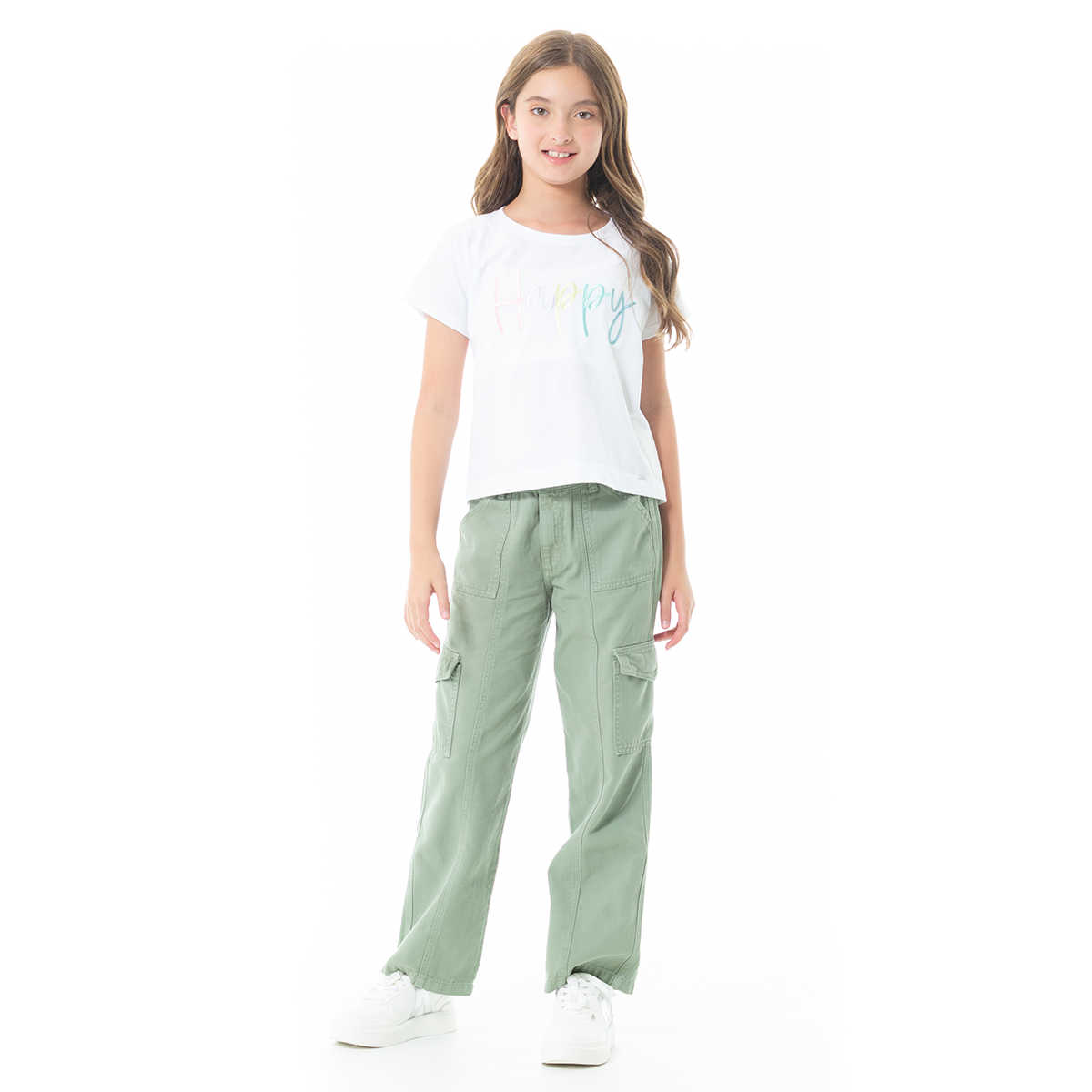 Jean cargo para niñas bota recta - Verde