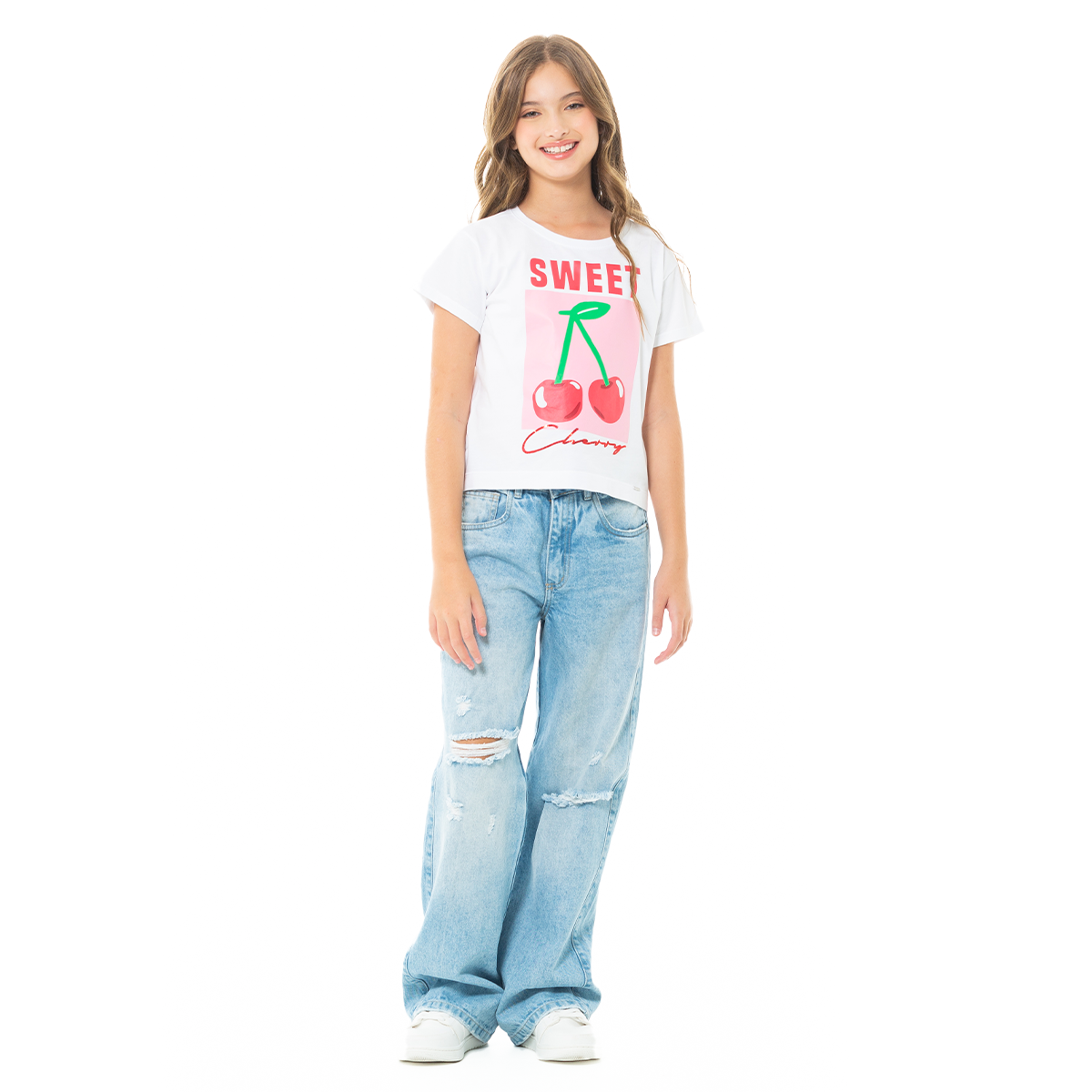 Jean para niñas bota recta con desgastes - Azul claro