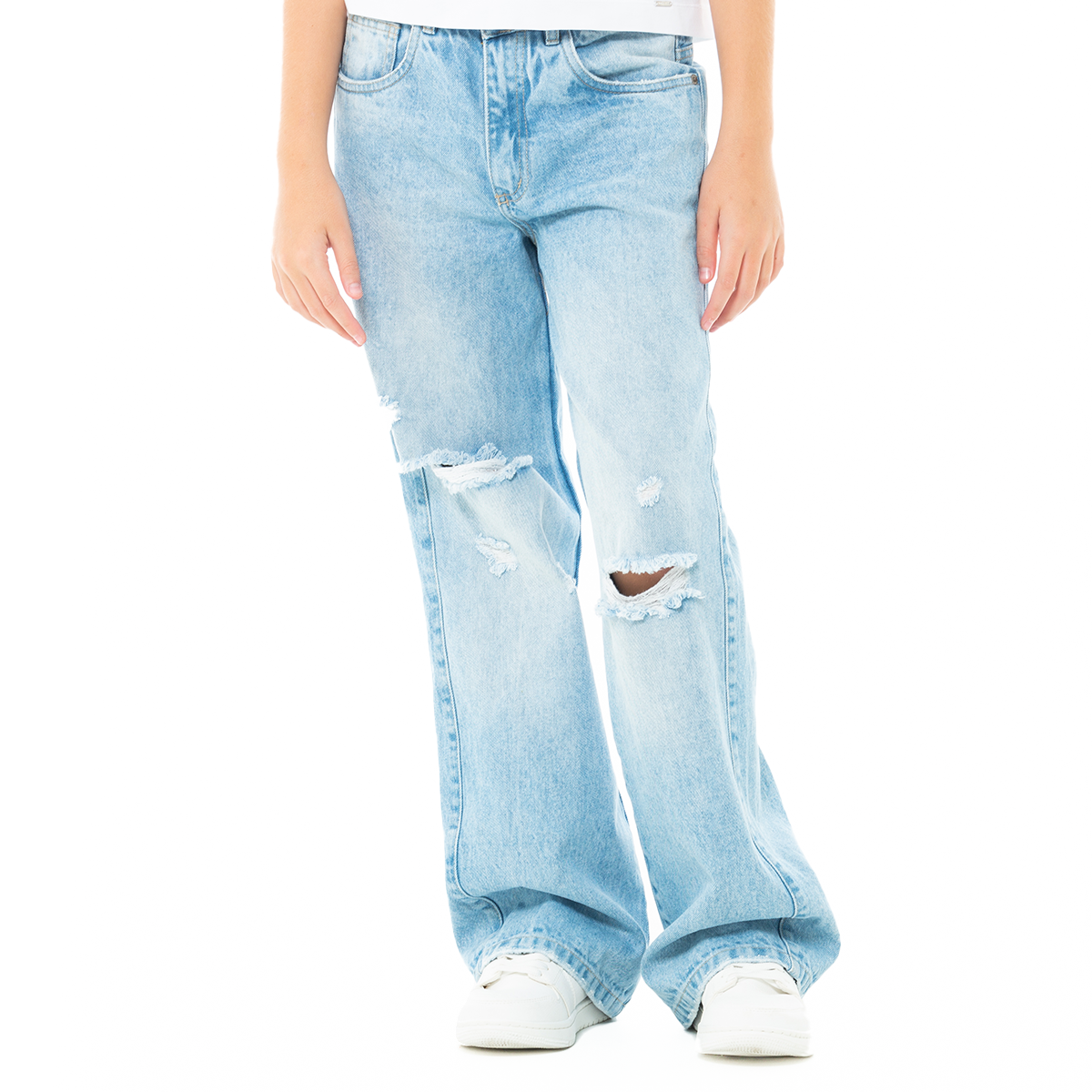 Jean para niñas bota recta con desgastes - Azul claro