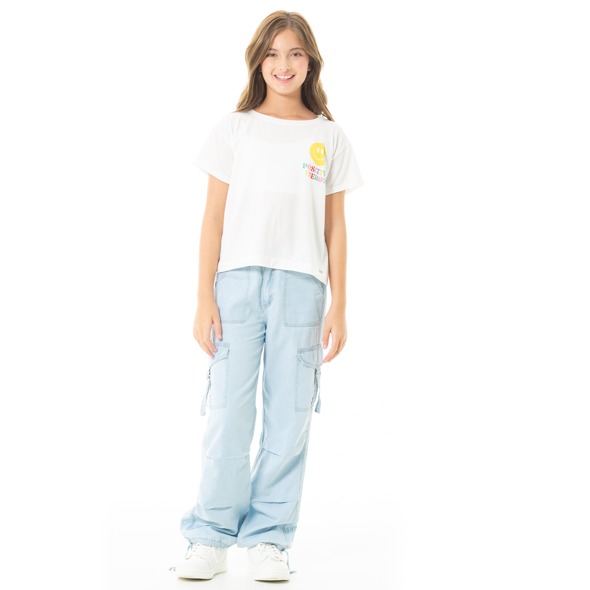 Jean cargo para niñas - Azul claro