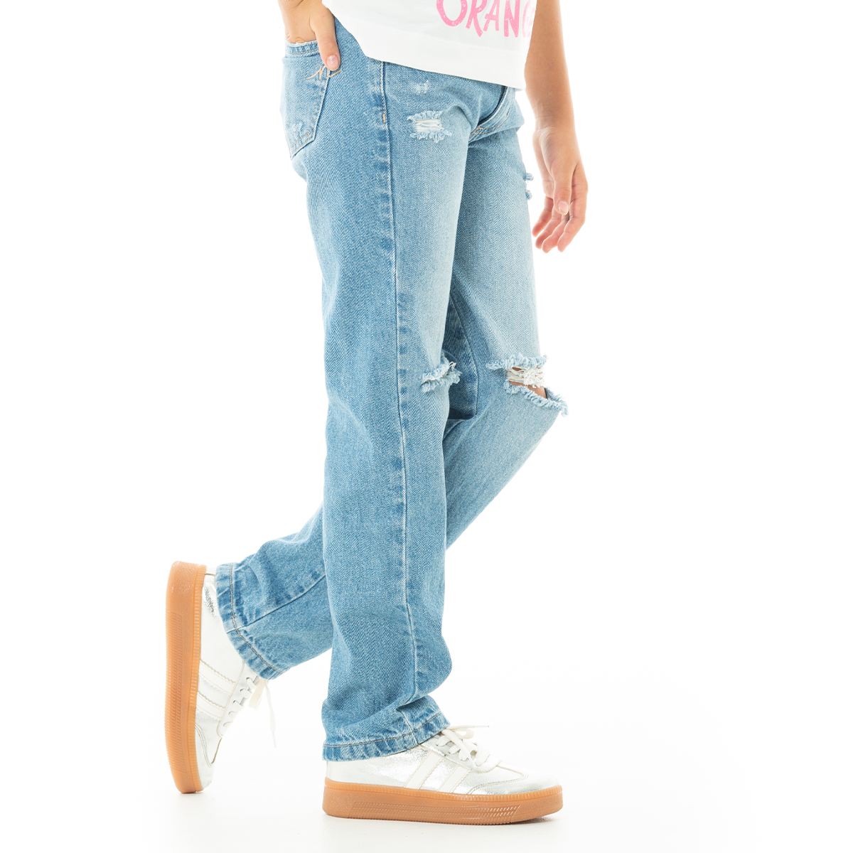 Jean para niñas bota recta con desgastes - Azul