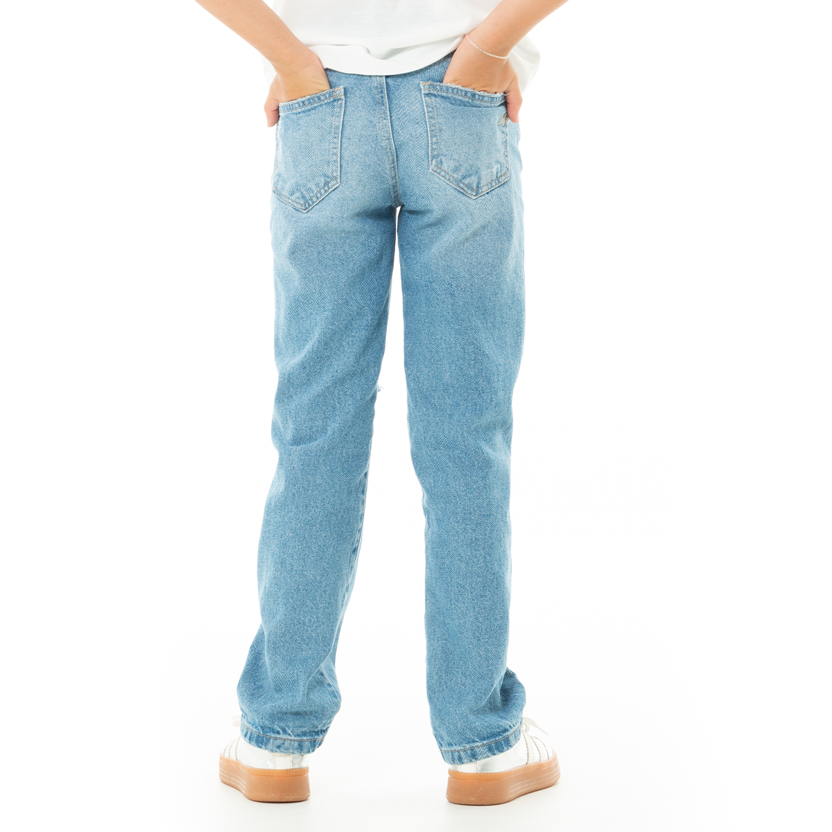 Jean para niñas bota recta con desgastes - Azul