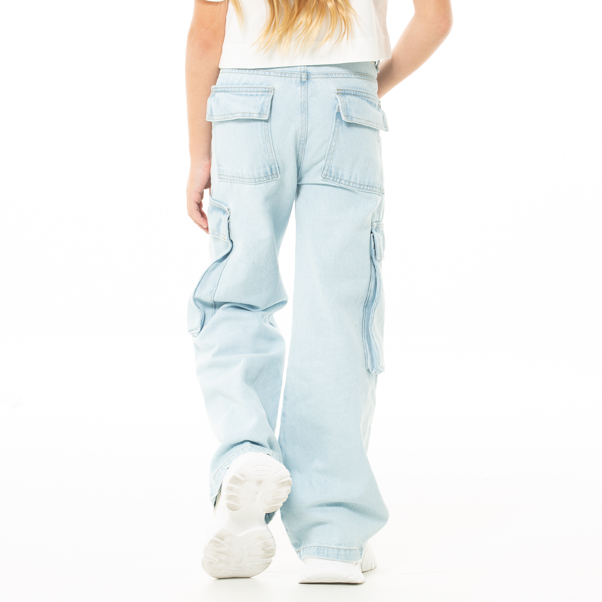 Jean cargo para niñas bota recta - Azul claro