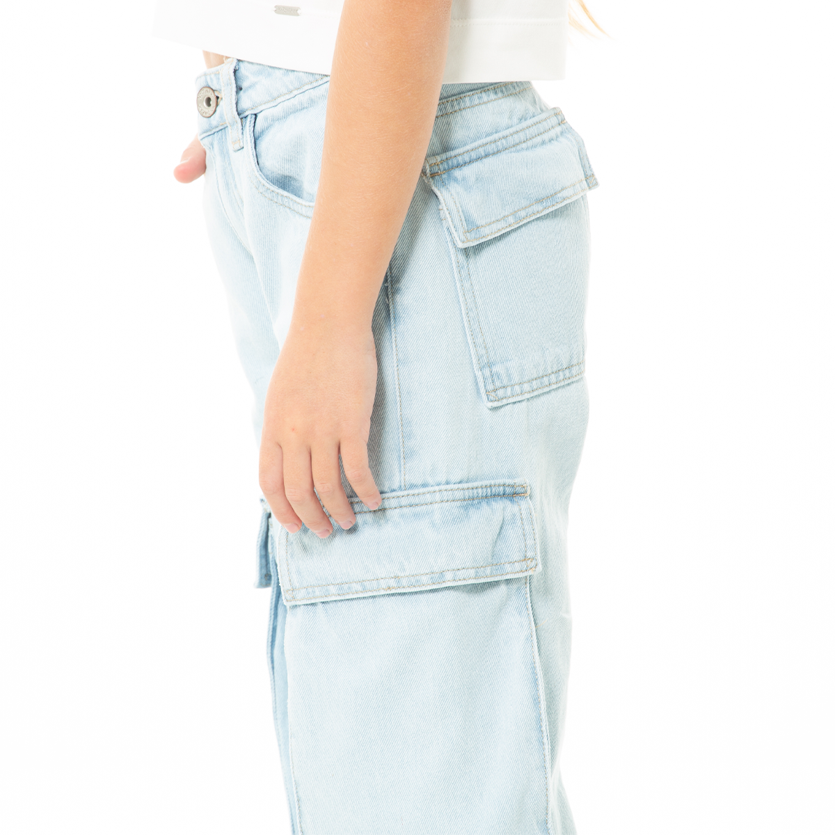 Jean cargo para niñas bota recta – Azul claro