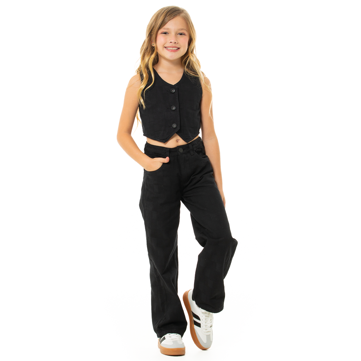 Jean para niñas bota recta - Negro