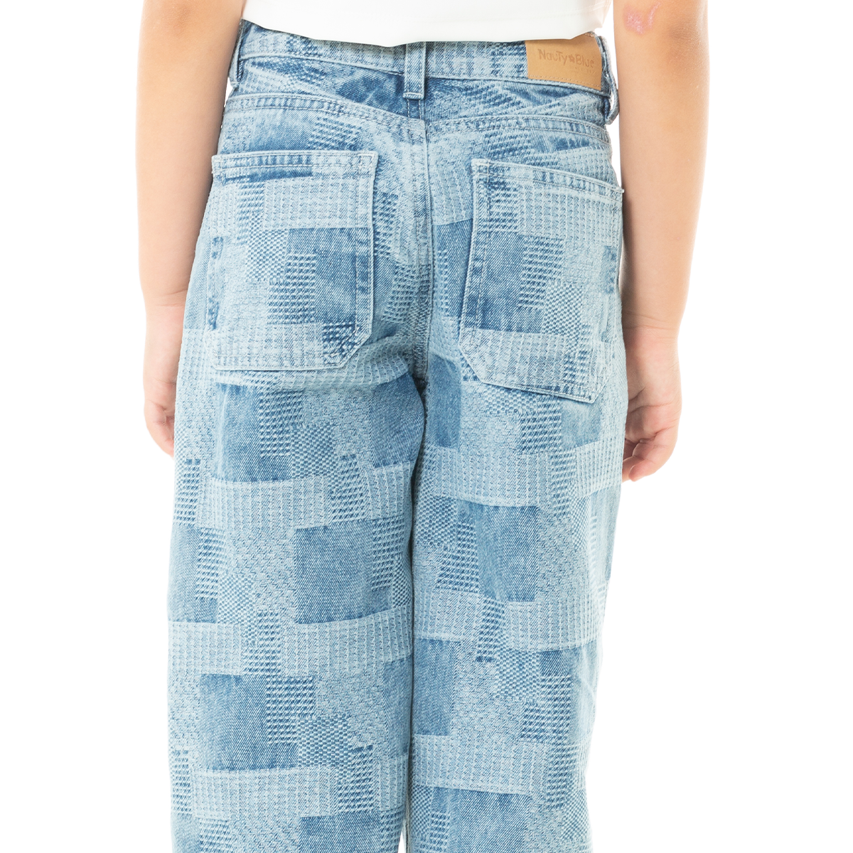 Jean para niñas bota recta de diseño indigo patchwork - Azul