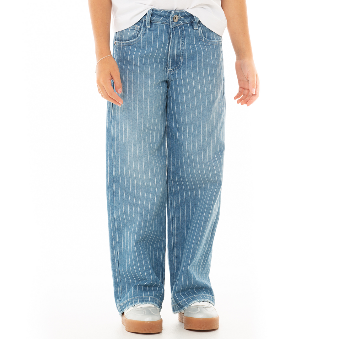 JEAN PARA NIÑAS CON RAYAS VERTICALES BOTA RECTA