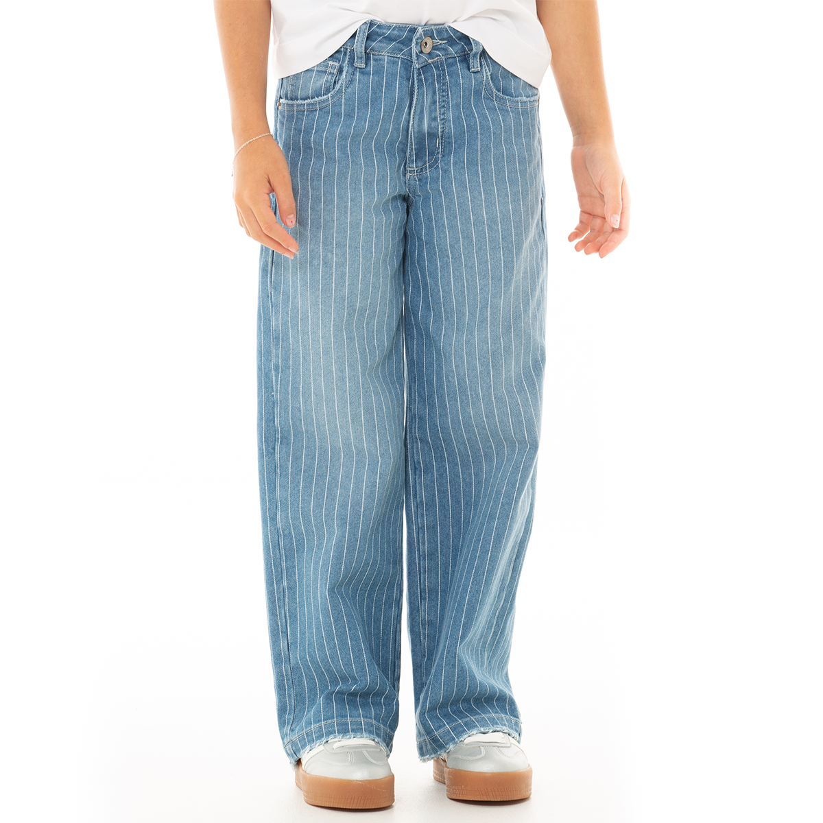 JEAN PARA NIÑAS CON RAYAS VERTICALES BOTA RECTA