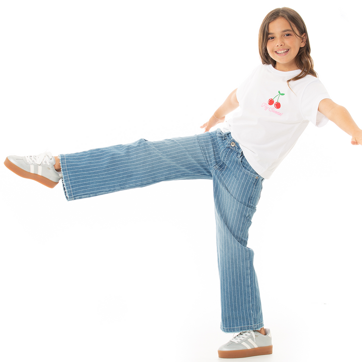 JEAN PARA NIÑAS CON RAYAS VERTICALES BOTA RECTA