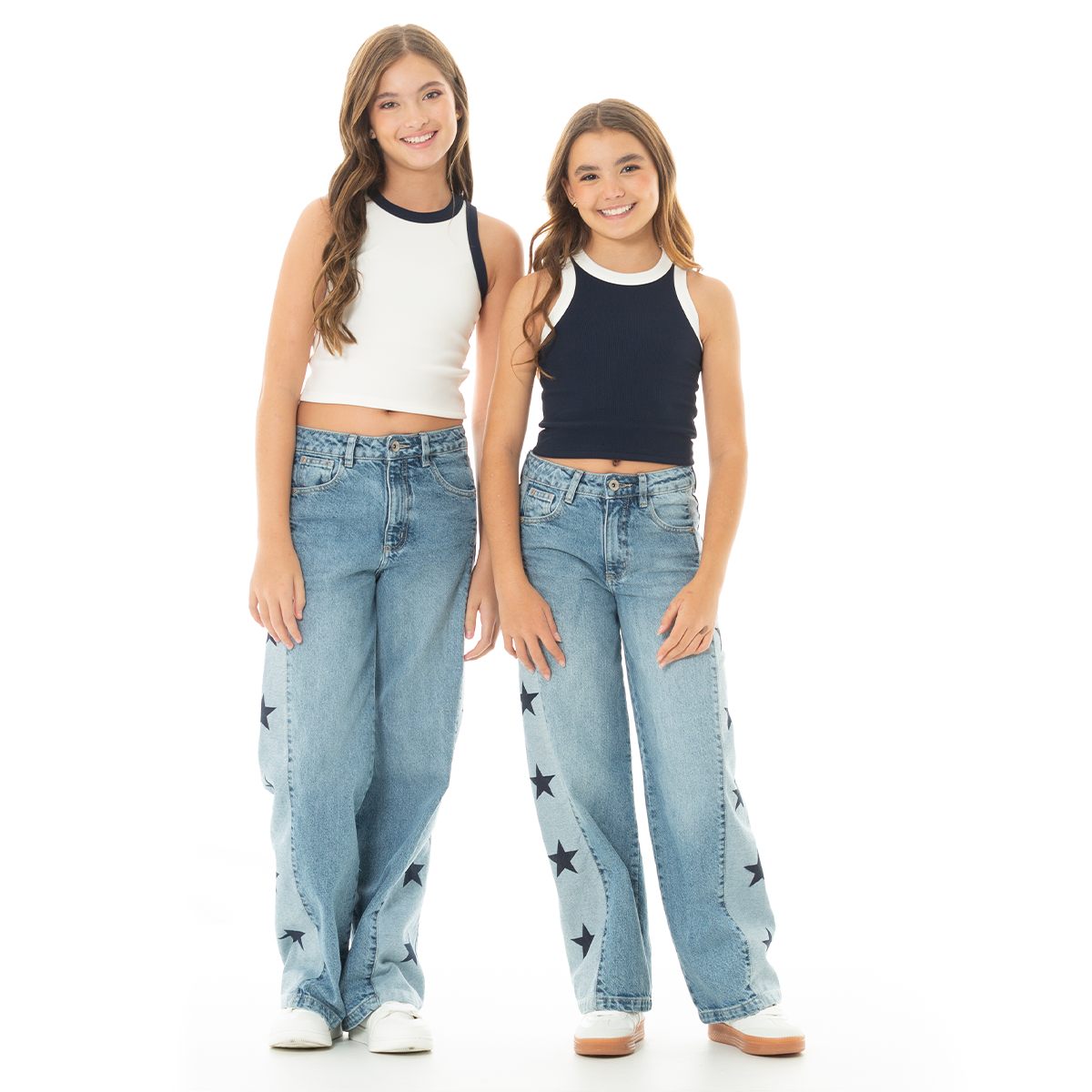 Jean para niñas bota recta con diseño estampado de estrellas - Azul