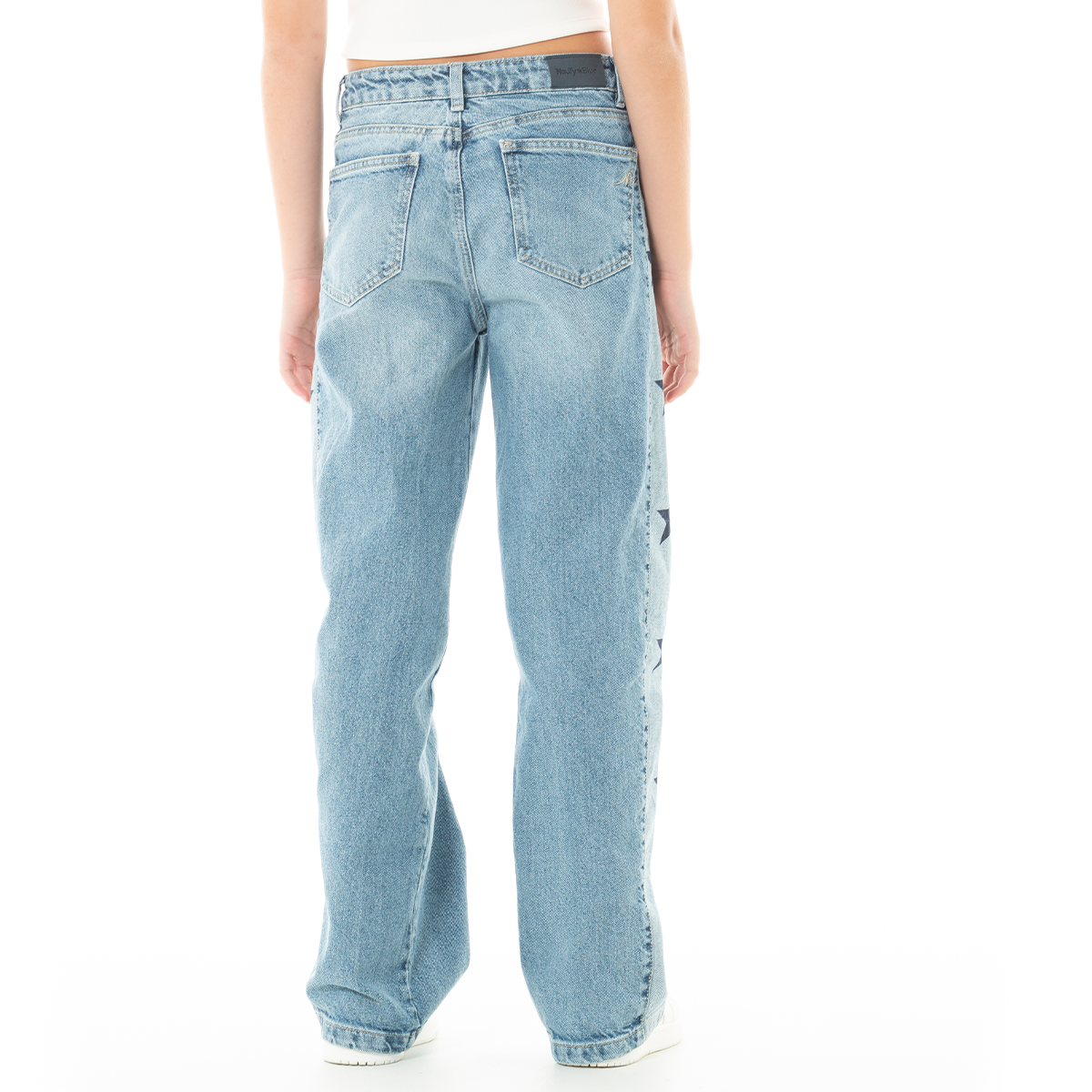 Jean para niñas bota recta con diseño estampado de estrellas - Azul