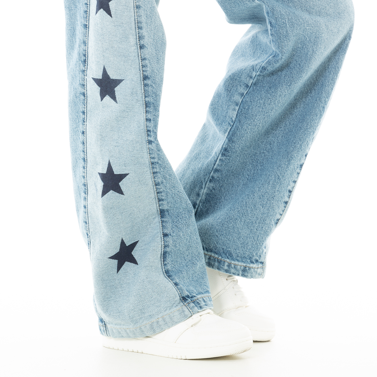 Jean para niñas bota recta con diseño estampado de estrellas - Azul