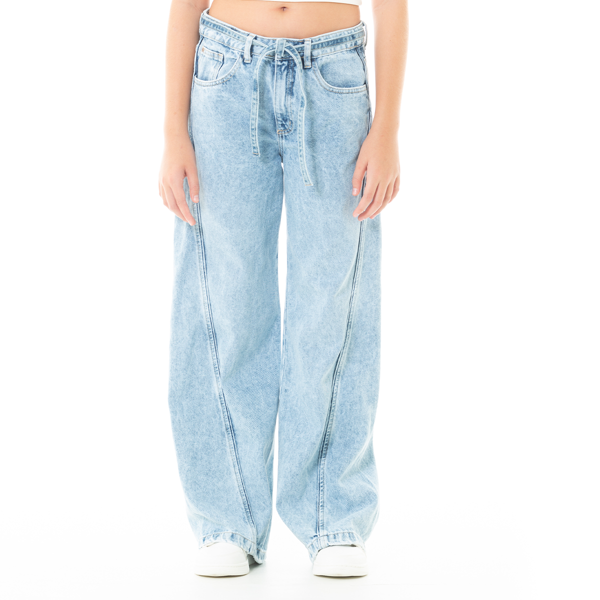 Jean para niñas bota recta con cinturón en denim