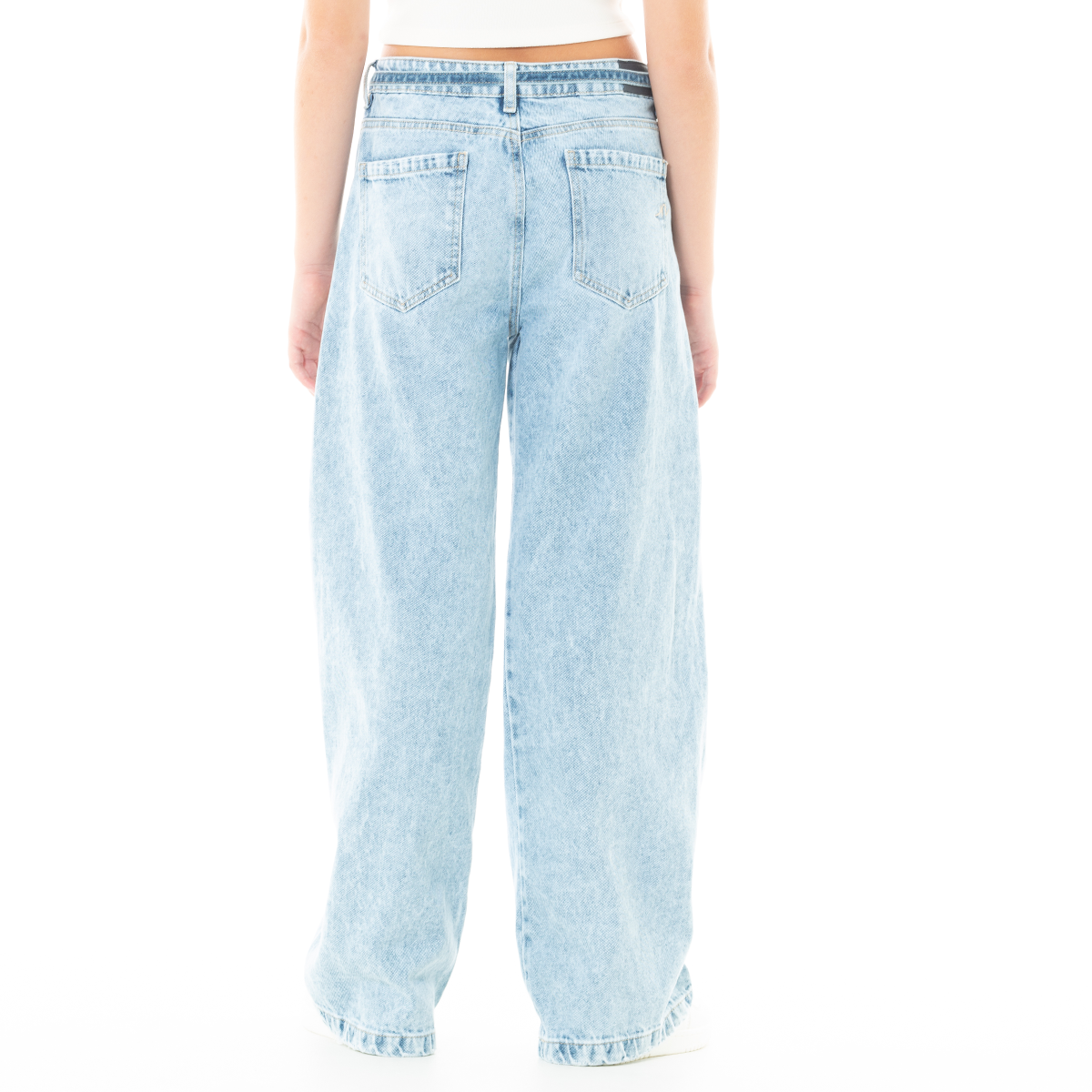 Jean para niñas bota recta con cinturón en denim
