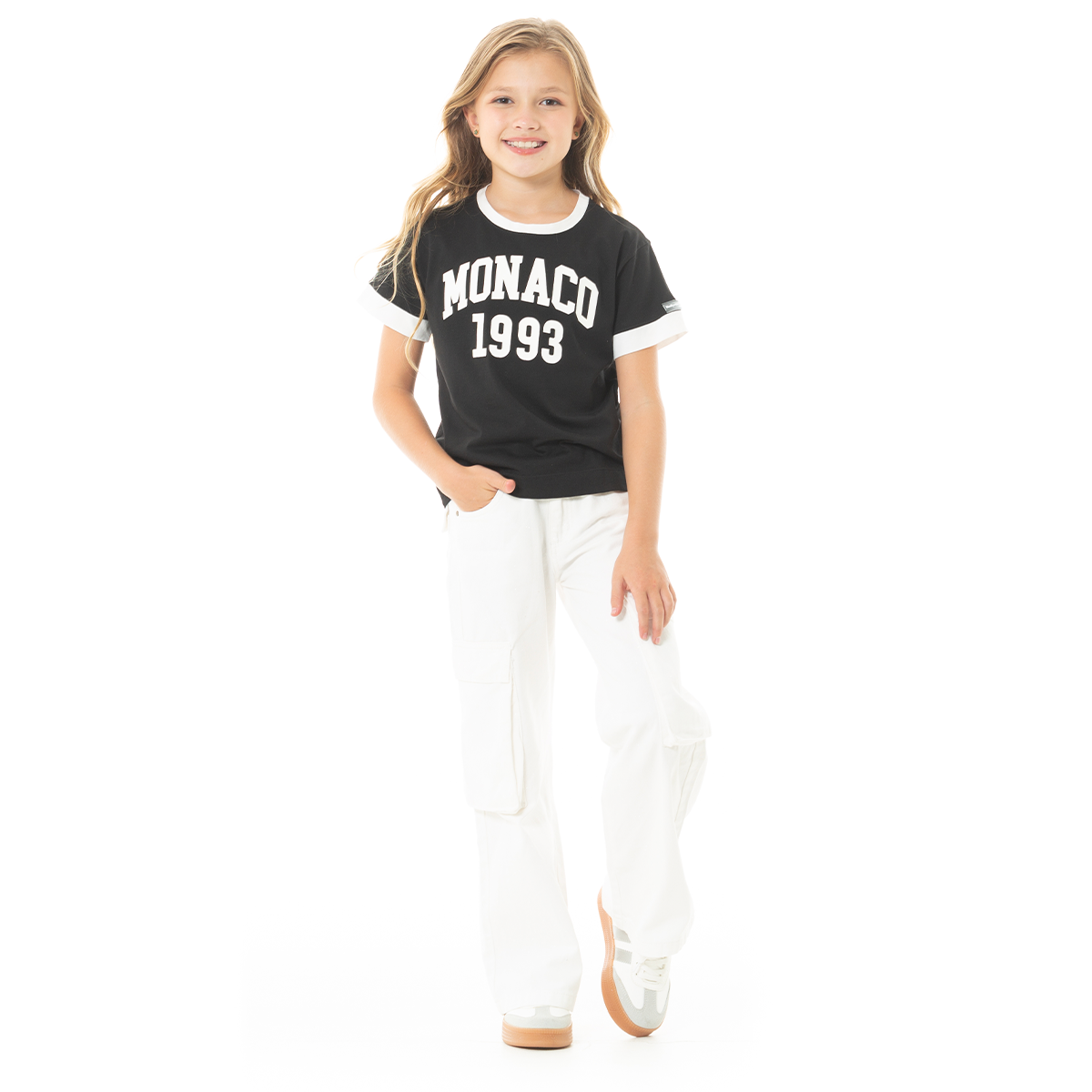 Jean cargo para niñas bota recta - Beige