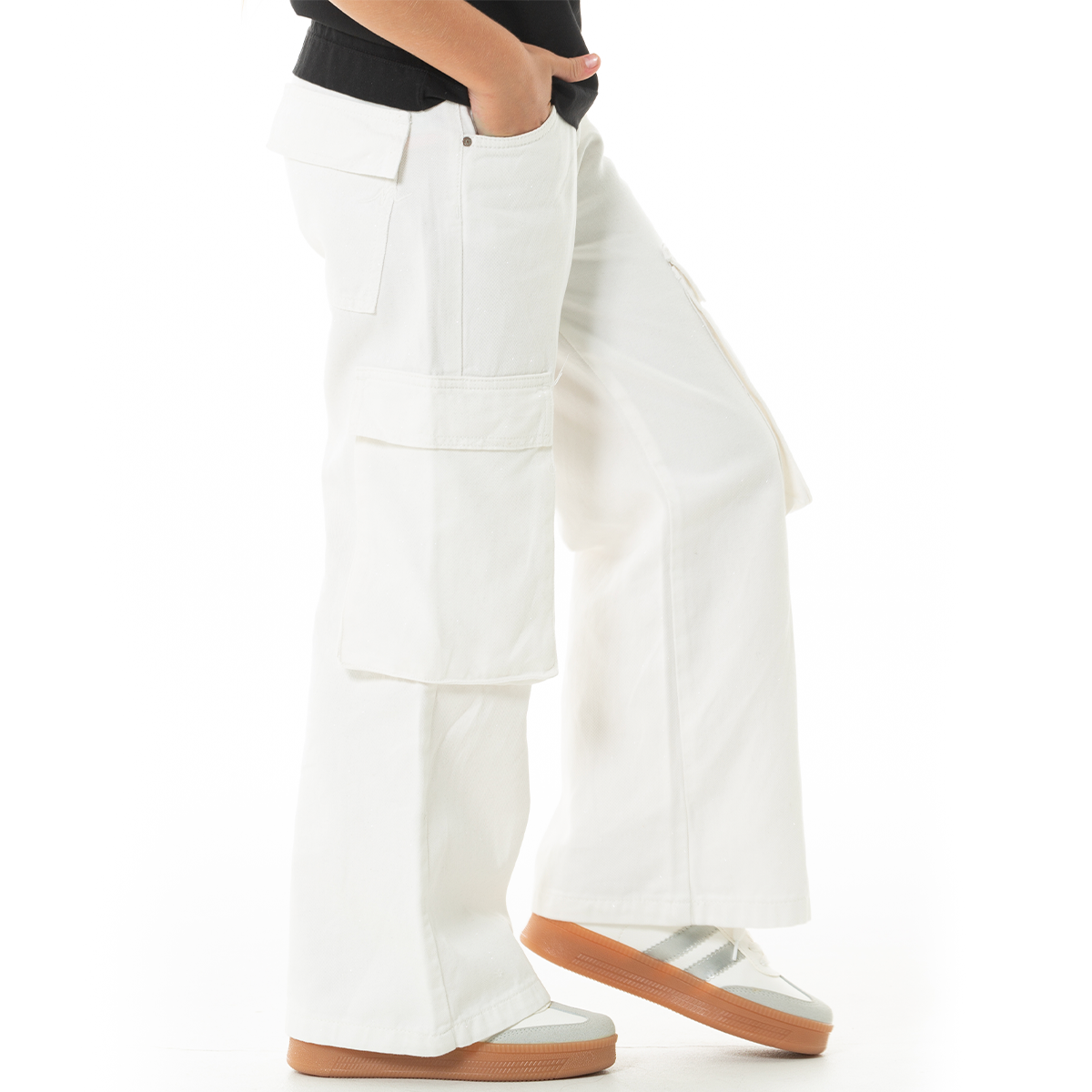 Jean cargo para niñas bota recta - Beige