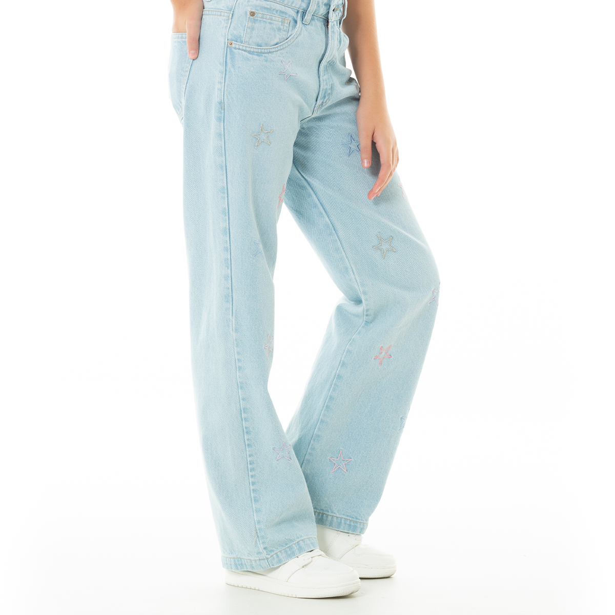 JEAN PARA NIÑAS BOTA RECTA CON DISEÑOS BORDADOS DE ESTRELLAS
