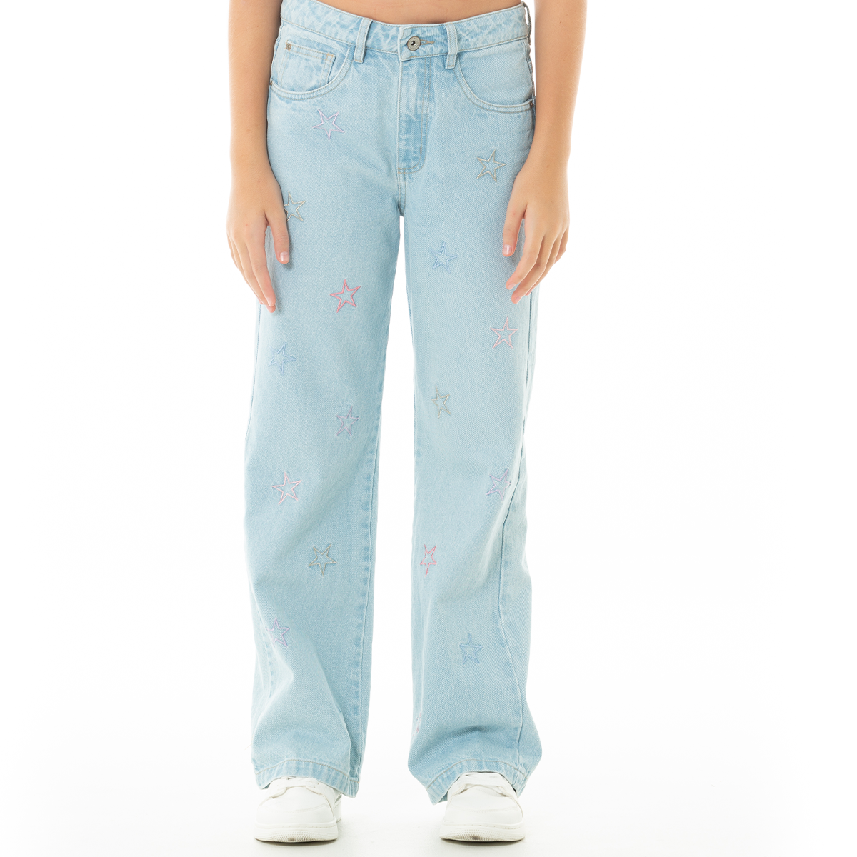 JEAN PARA NIÑAS BOTA RECTA CON DISEÑOS BORDADOS DE ESTRELLAS