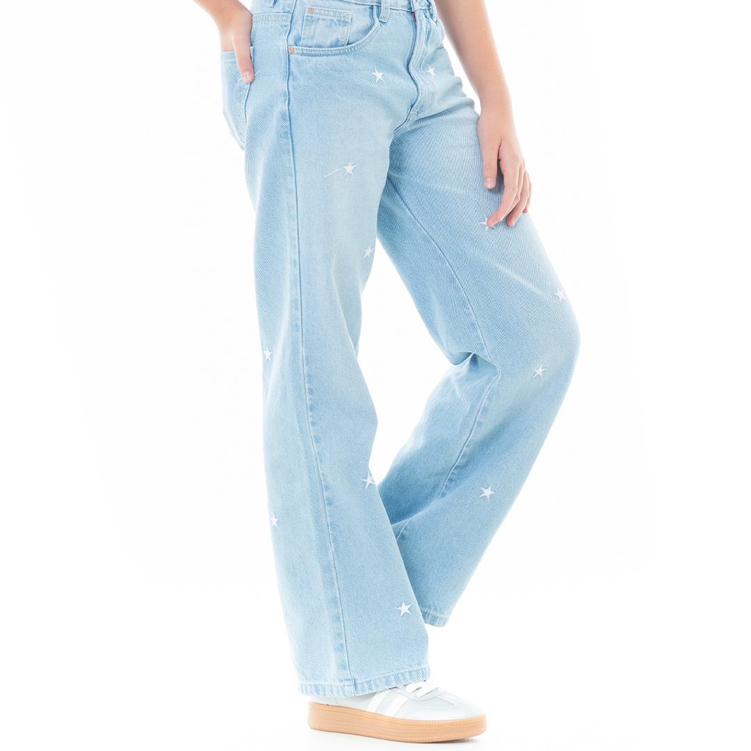 JEAN PARA NIÑAS BOTA RECTA CON DISEÑOS BORDADOS