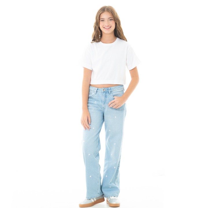 JEAN PARA NIÑAS BOTA RECTA CON DISEÑOS BORDADOS