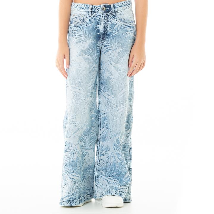 JEAN PARA NIÑAS BOTA RECTA CON DISEÑO EN JACQUAR