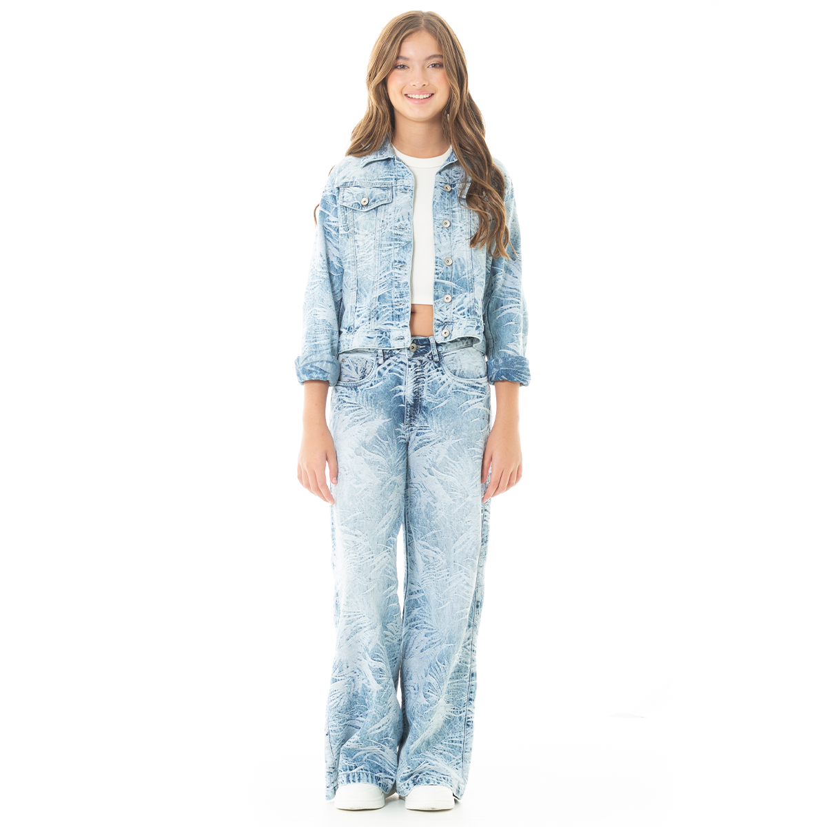JEAN PARA NIÑAS BOTA RECTA CON DISEÑO EN JACQUAR