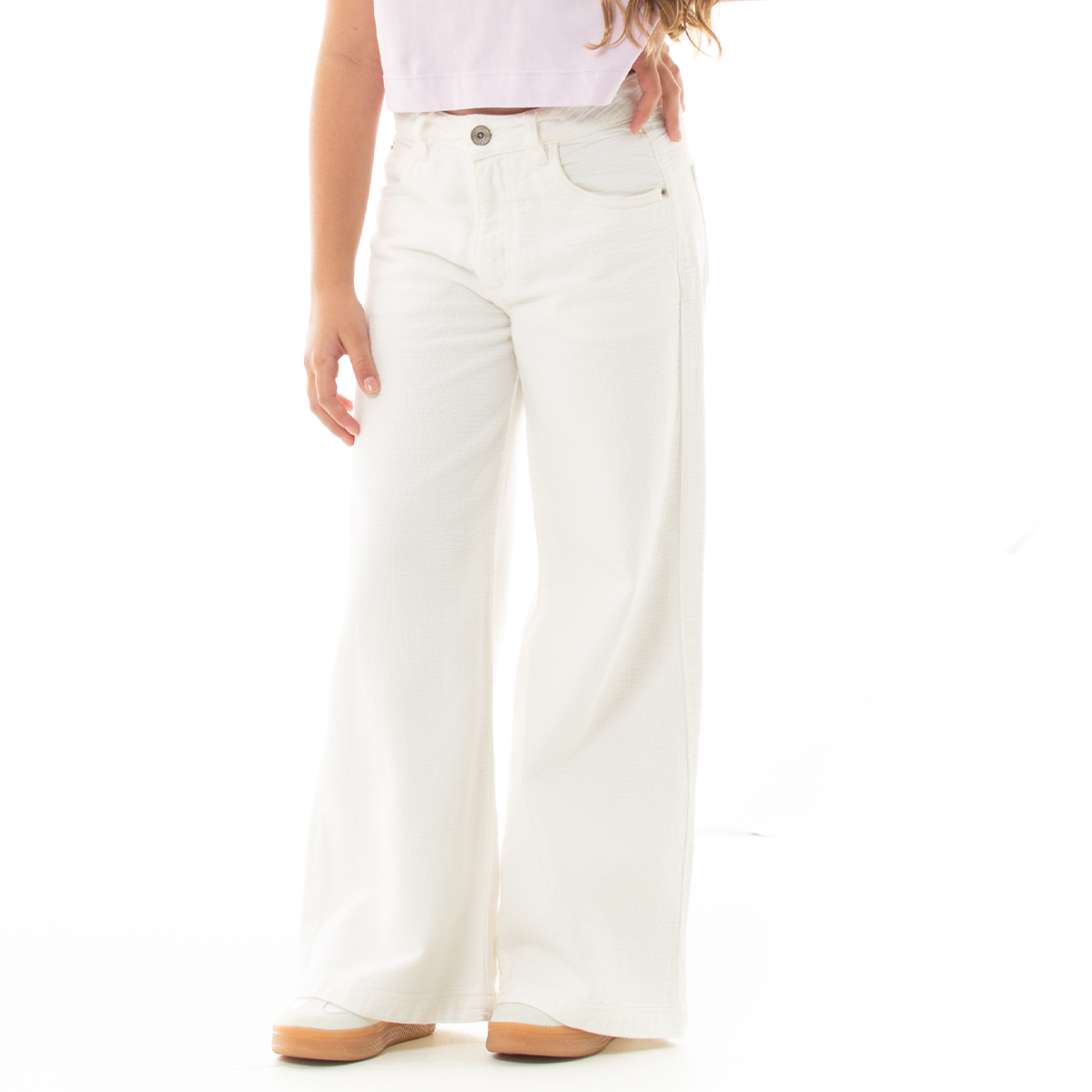 Jean para niñas bota recta de diseño texturizado - Beige