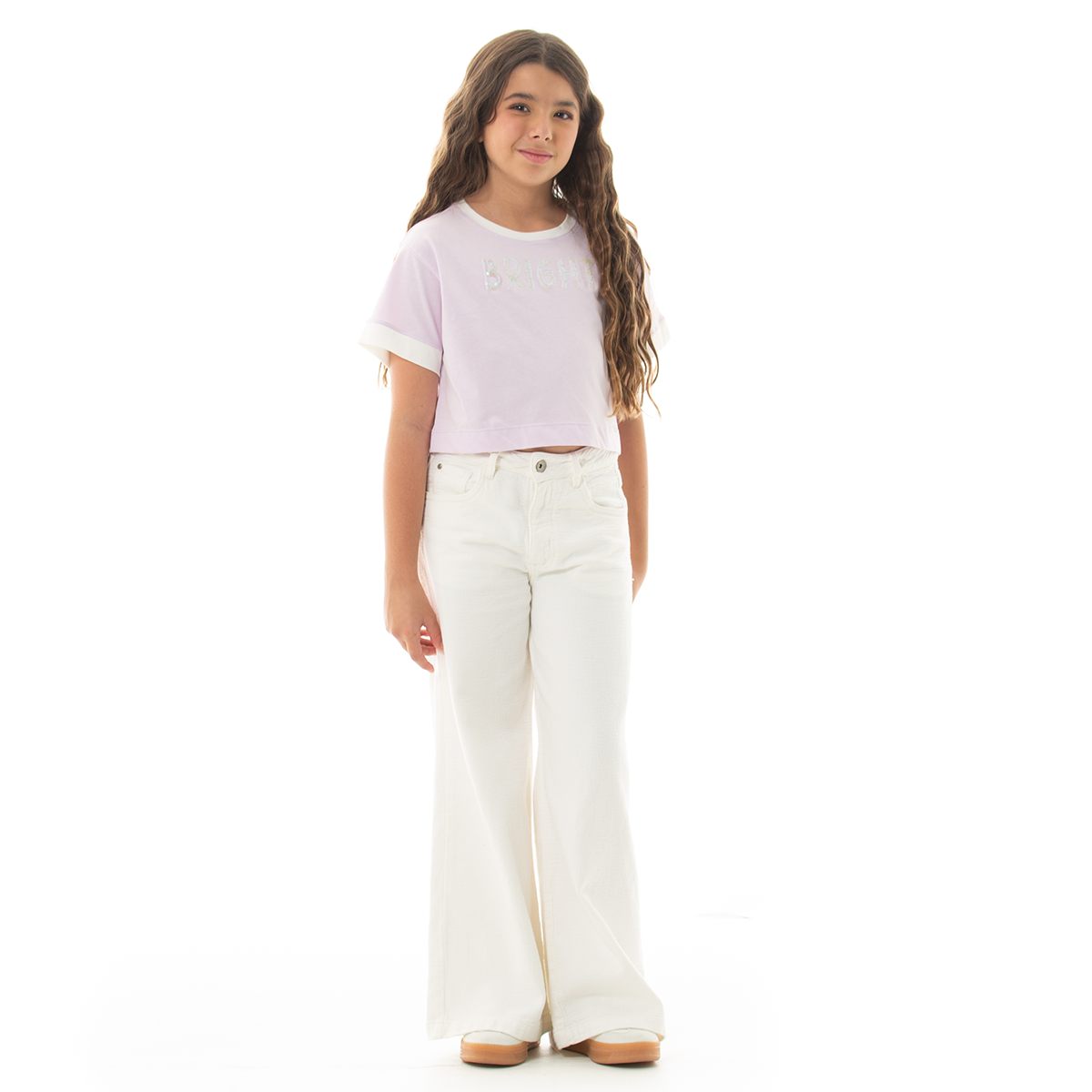 Jean para niñas bota recta de diseño texturizado - Beige