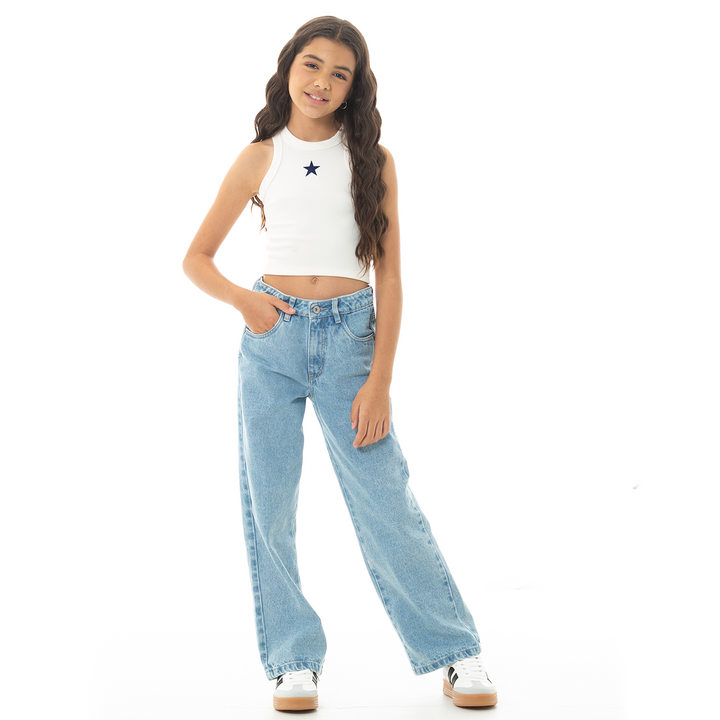 JEAN PARA NIÑAS CON ESTRELLAS EFECTO FLOCK