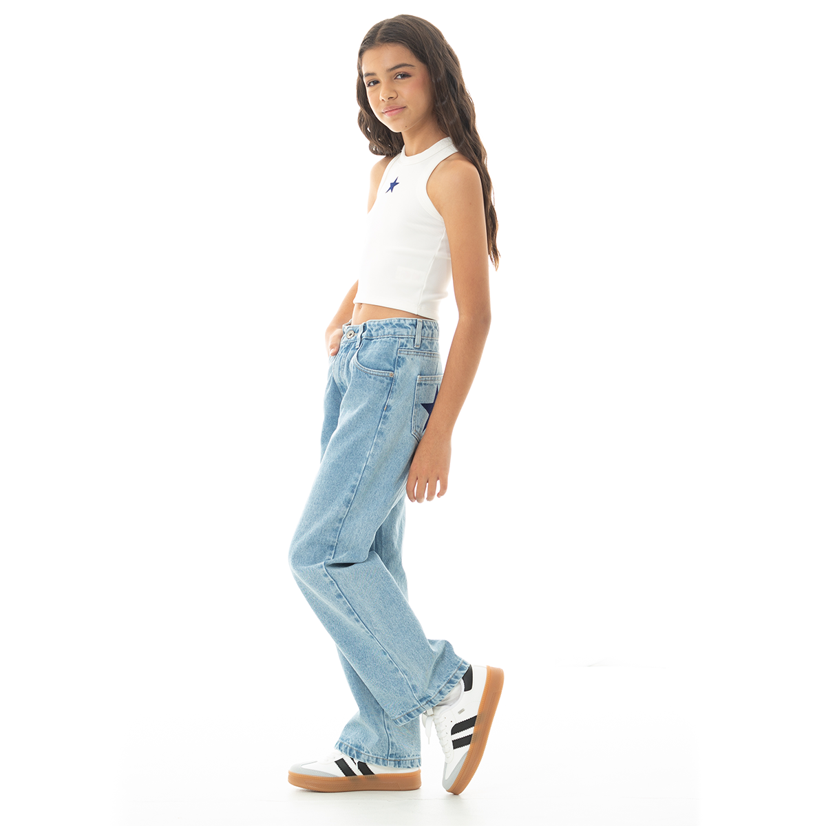 Jean para niñas con diseño de estrellas en efecto fock