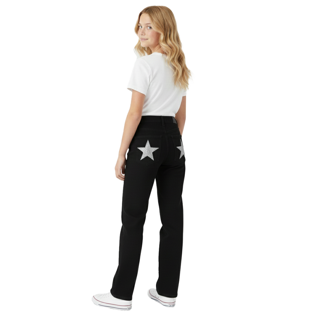 JEAN PARA NIÑAS BOTA RECTA CON ESTAMPADO DE ESTRELLAS
