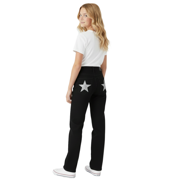 JEAN PARA NIÑAS BOTA RECTA CON ESTAMPADO DE ESTRELLAS