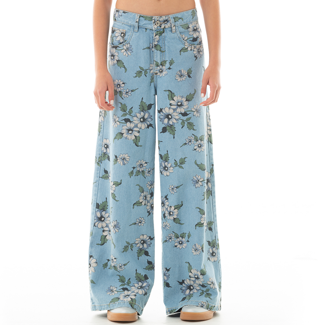 JEAN PARA NIÑAS BOTA RECTA CON ESTAMPADO DE FLORES