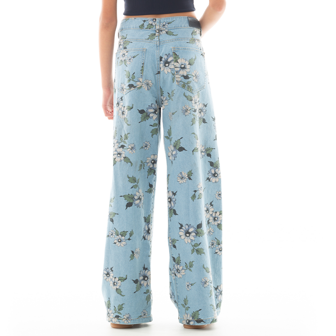 JEAN PARA NIÑAS BOTA RECTA CON ESTAMPADO DE FLORES