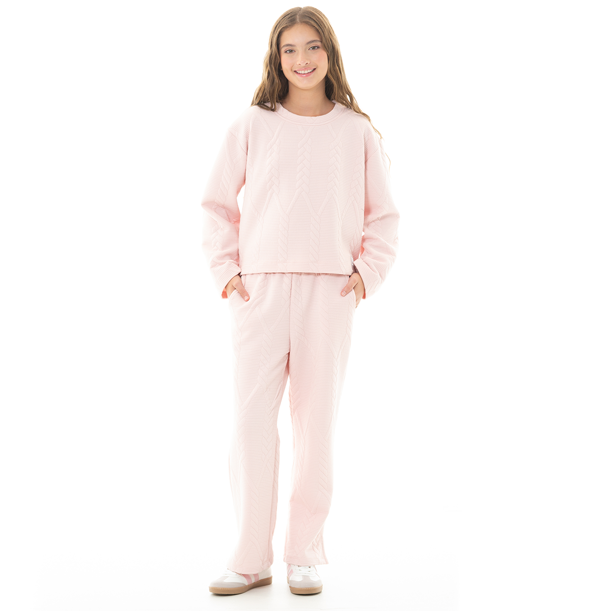 SUDADERA PARA NIÑAS CON DISEÑO TEJIDO TRENZADO - COLOR ROSADO