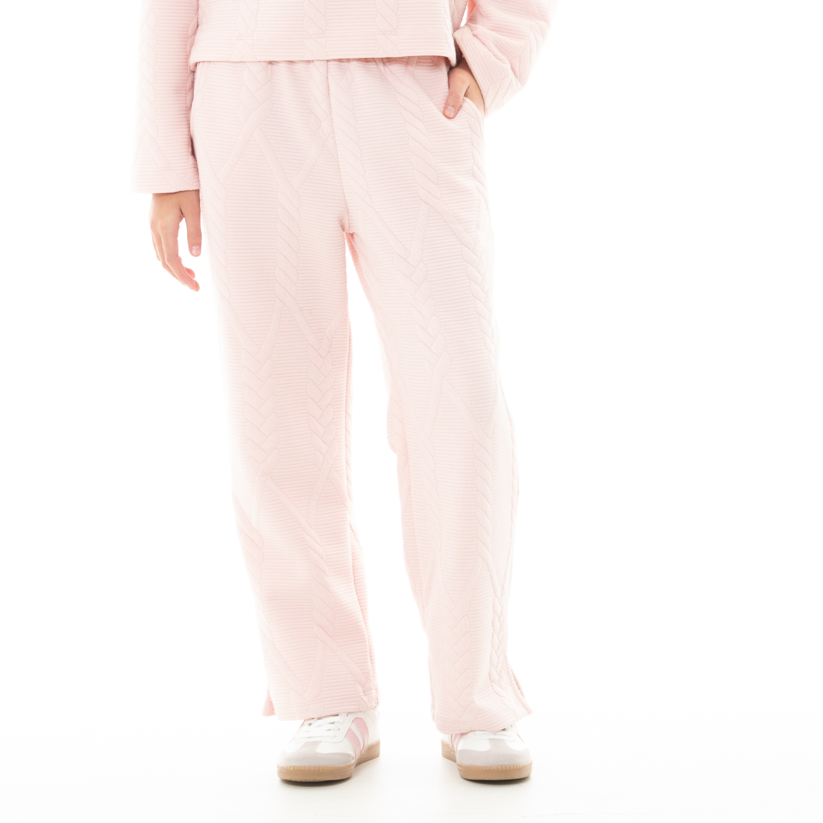 SUDADERA PARA NIÑAS CON DISEÑO TEJIDO TRENZADO - COLOR ROSADO