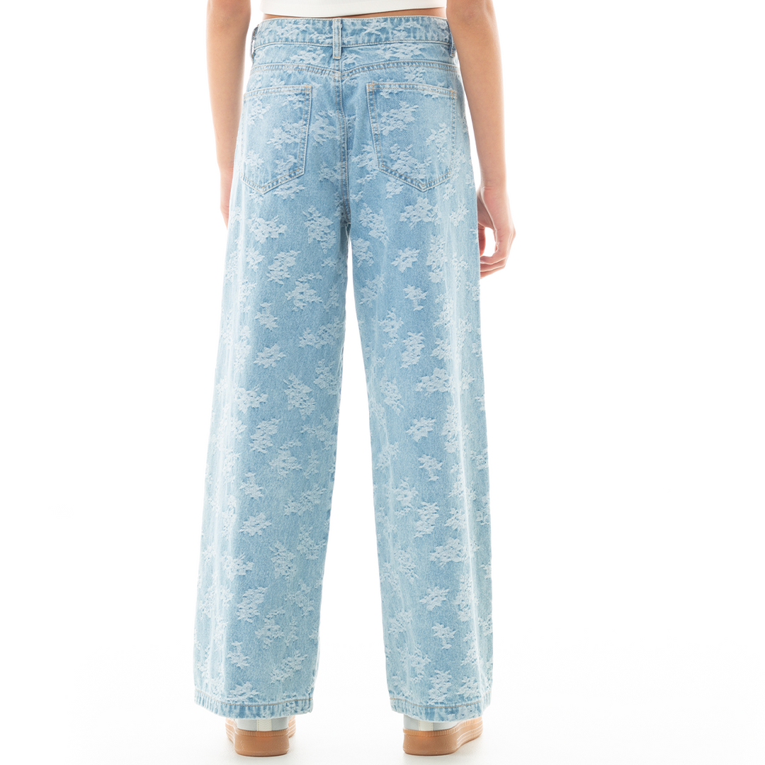 JEAN WIDE LEG EN DENIM CLARO JACQUARD FLORAL PARA NIÑAS