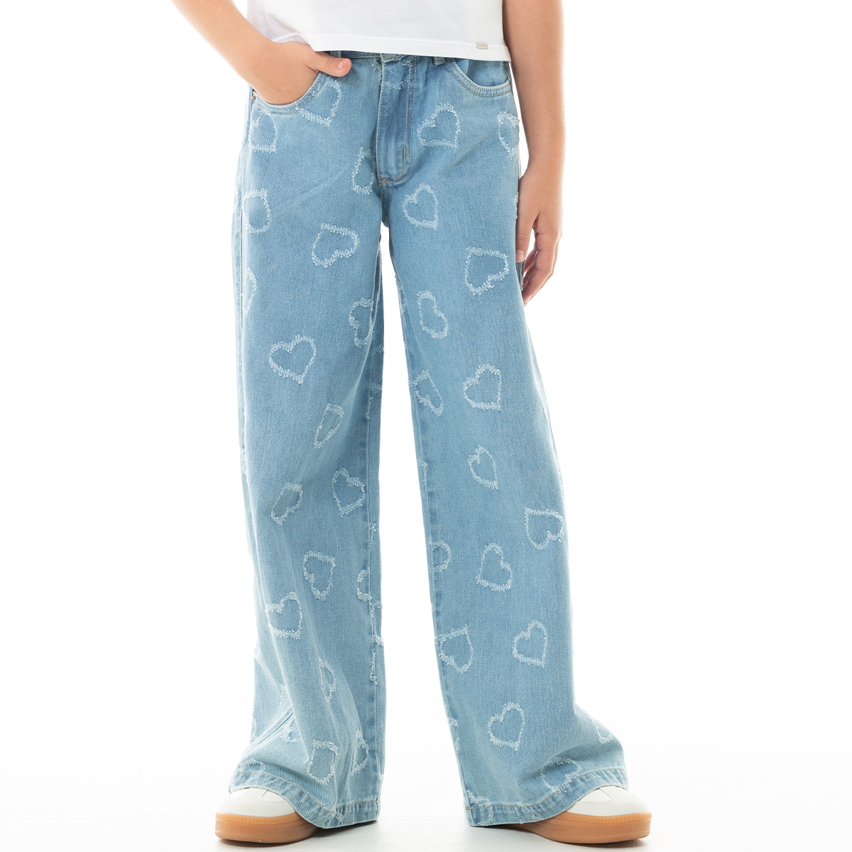 JEAN PARA NIÑAS CON DISEÑO DE CORAZONES EN LASER