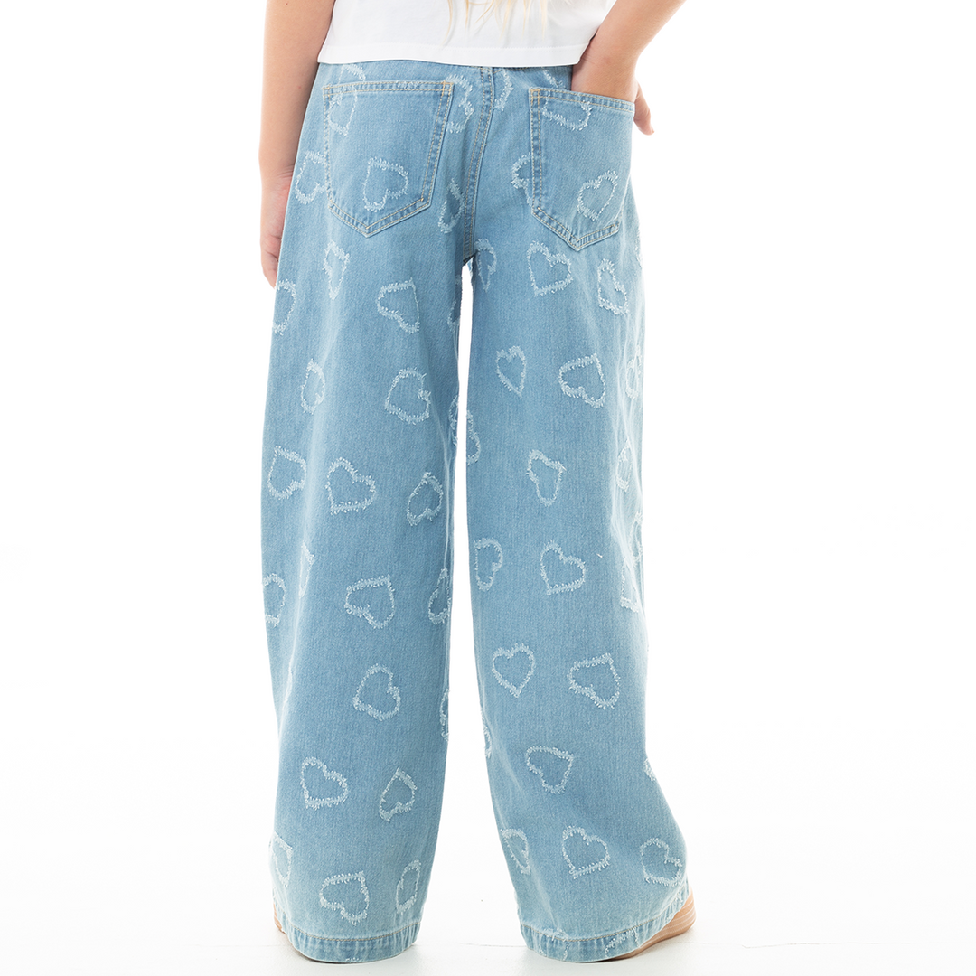 JEAN PARA NIÑAS CON DISEÑO DE CORAZONES EN LASER
