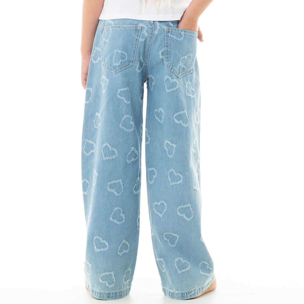 JEAN PARA NIÑAS CON DISEÑO DE CORAZONES EN LASER