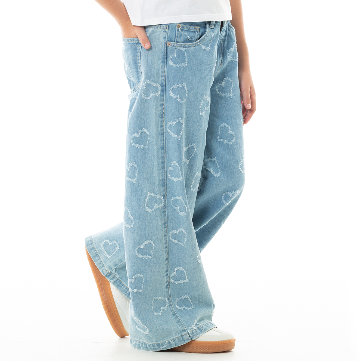 JEAN PARA NIÑAS CON DISEÑO DE CORAZONES EN LASER