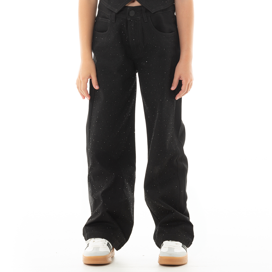 JEAN PARA NIÑAS NEGRO CON PIEDRERIA