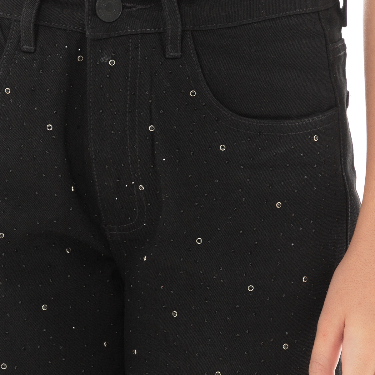 Jean para niñas bota recta con diseño en piedreria - Negro