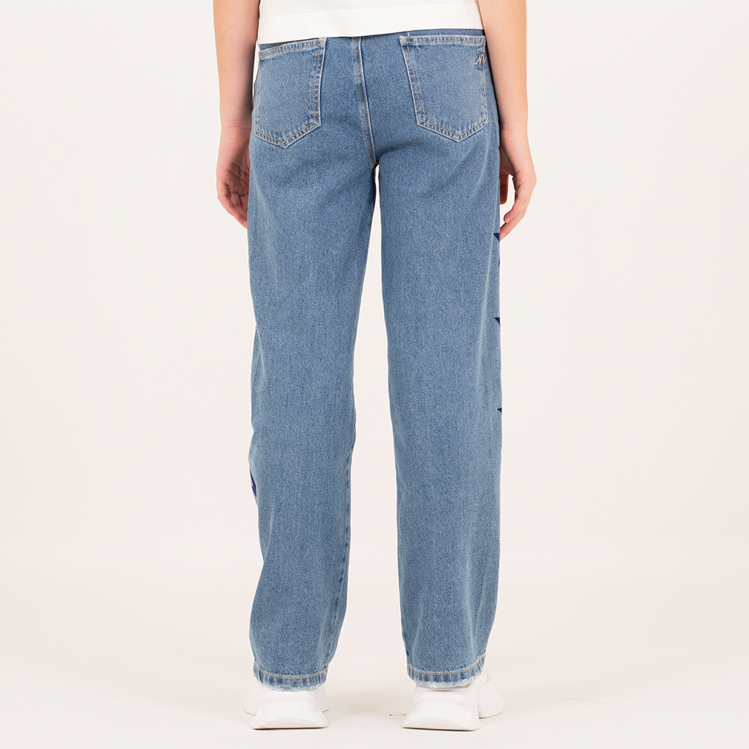 JEAN PARA NIÑAS CON ESTRELLAS LATERALES CON EFECTO FLOCK
