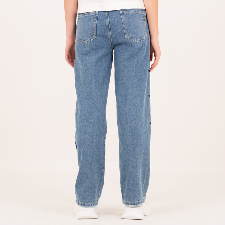 JEAN PARA NIÑAS CON ESTRELLAS LATERALES CON EFECTO FLOCK