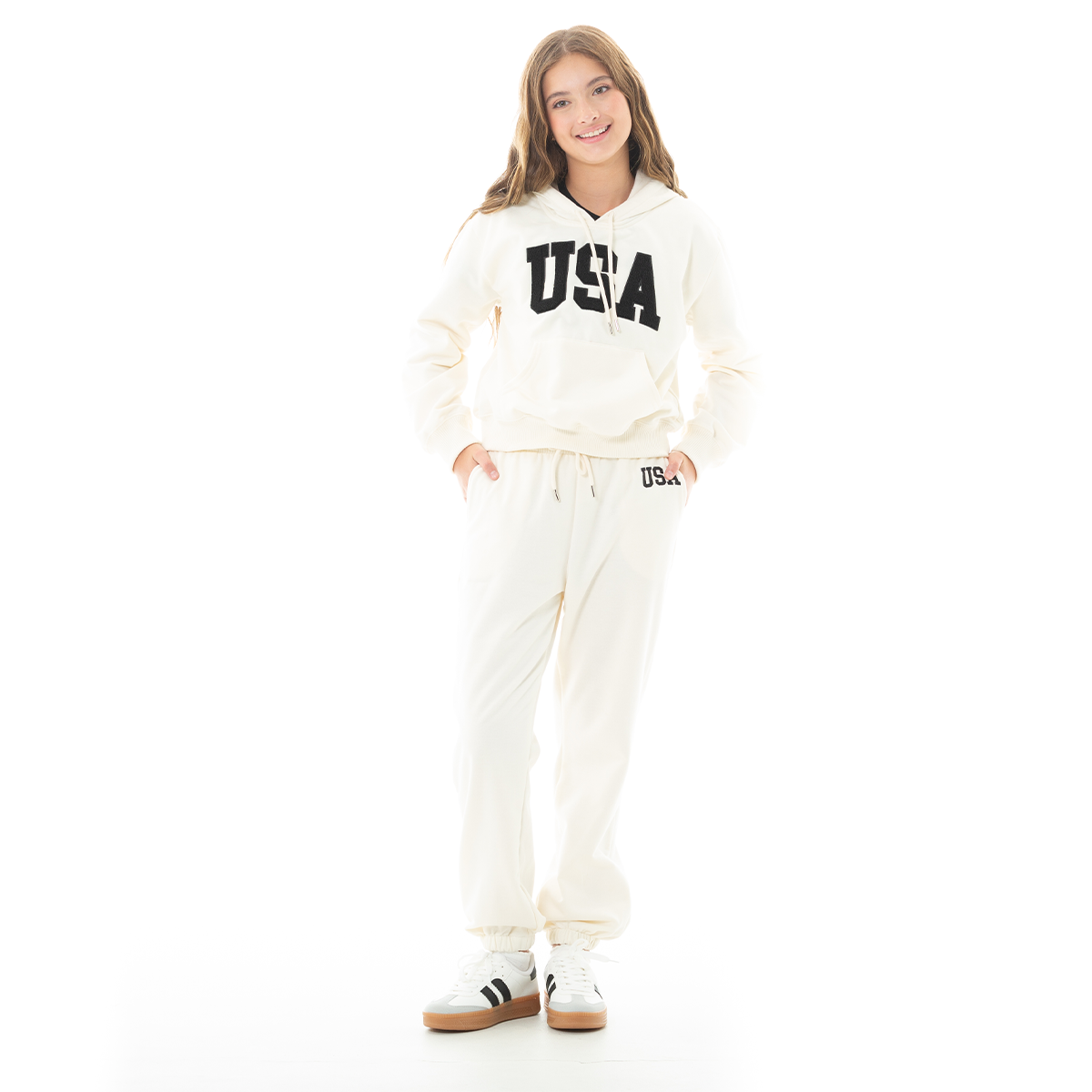 Sudadera para niñas con diseño bordado usa - Off white
