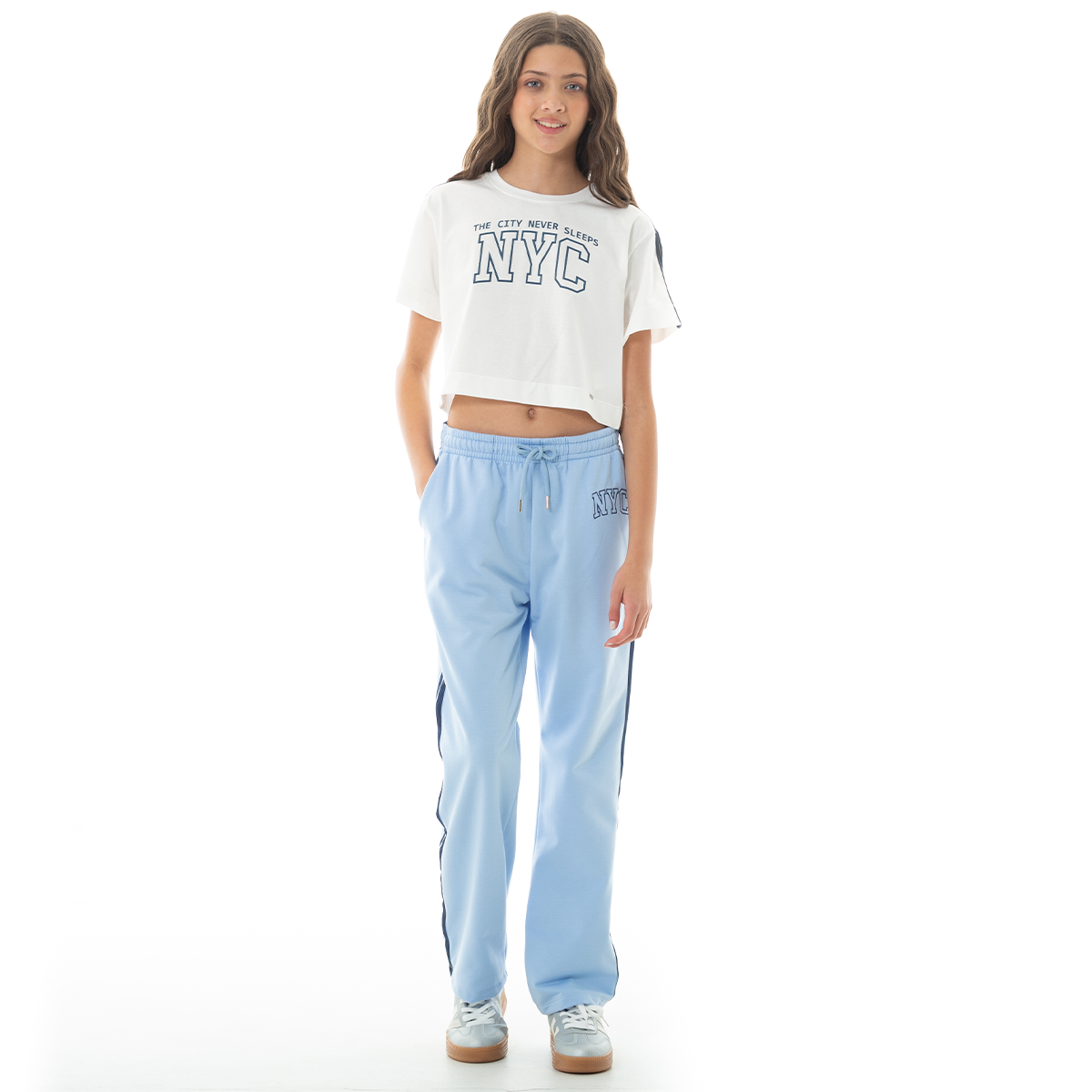 Jogger para niñas con diseño bordado NYC - Azul