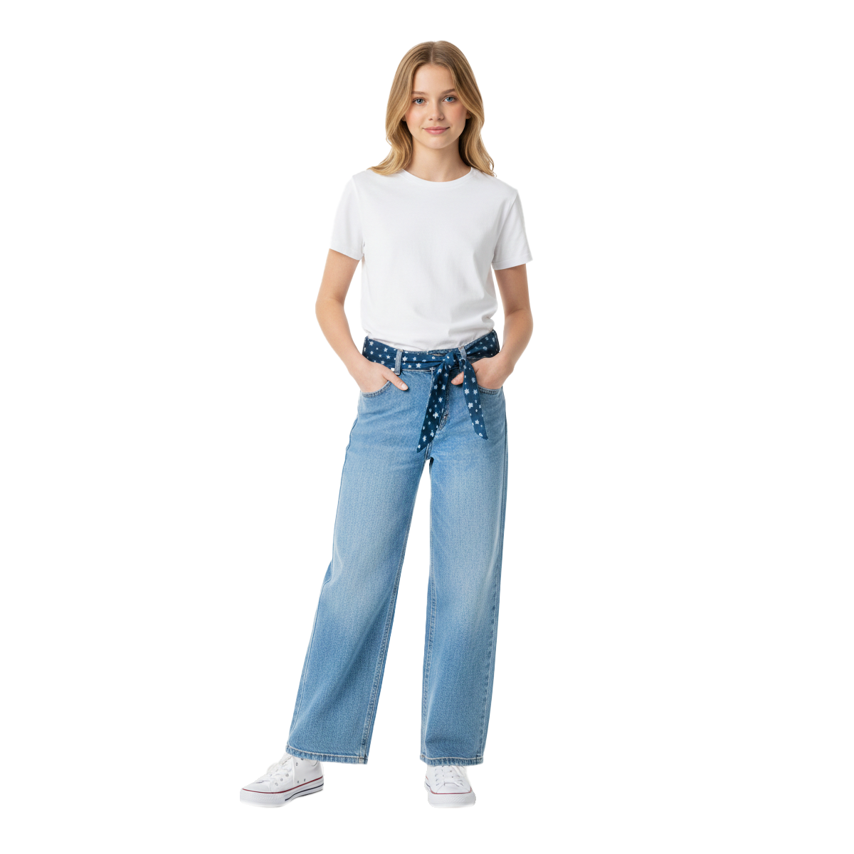 JEAN PARA NIÑAS BOTA RECTA CON CINTURON DE AMARRAR