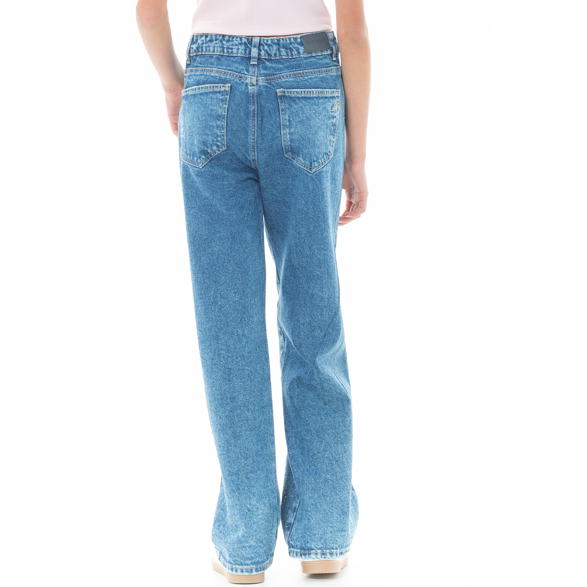Jean para niñas wide leg con piedras y taches – azul