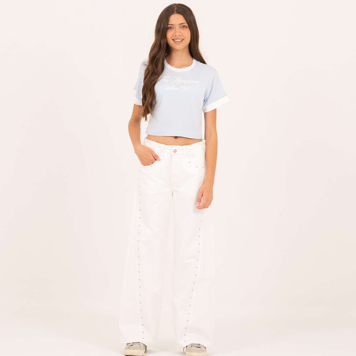 Jean para niñas con taches en forma de estrella - Beige